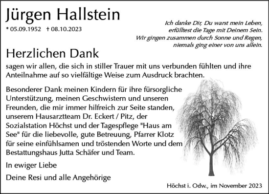 Traueranzeige von Jürgen Hallstein von Odenwälder Echo