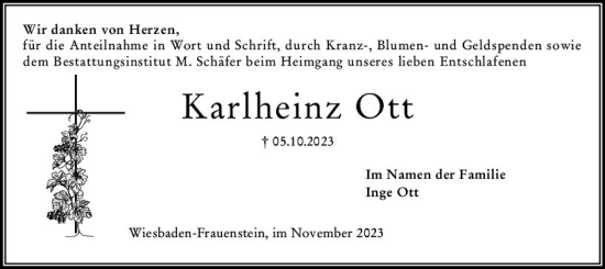 Traueranzeige von Karlheinz Ott von Wiesbadener Kurier