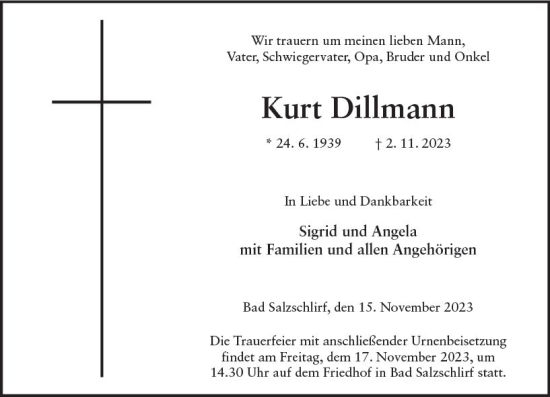 Traueranzeige von Kurt Dillmann von VRM Trauer