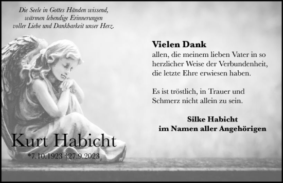 Traueranzeige von Kurt Habicht von Oberhessen Kurier