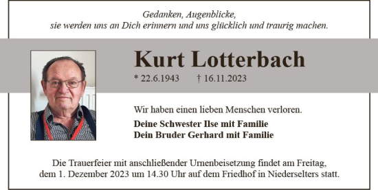 Traueranzeige von Kurt Lotterbach von Camberger Anzeiger