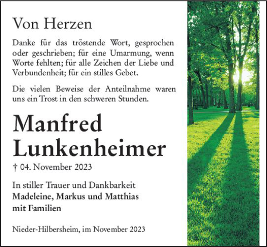 Traueranzeige von Manfred Lunkenheimer von Allgemeine Zeitung Bingen/Ingelheim