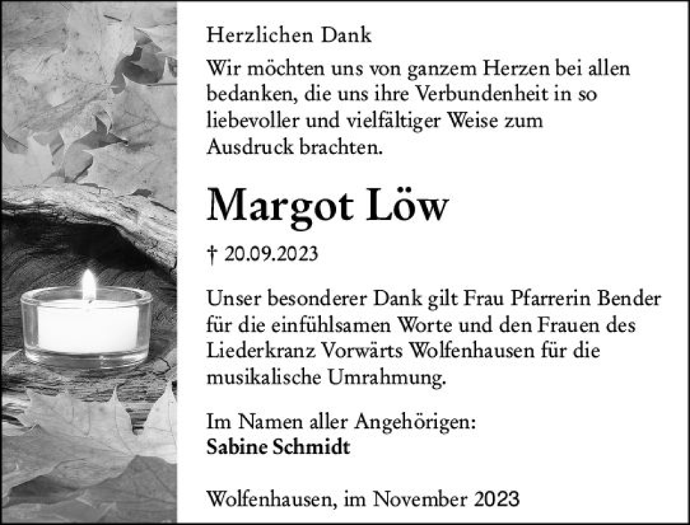  Traueranzeige für Margot Löw vom 04.11.2023 aus Weilburger Tageblatt