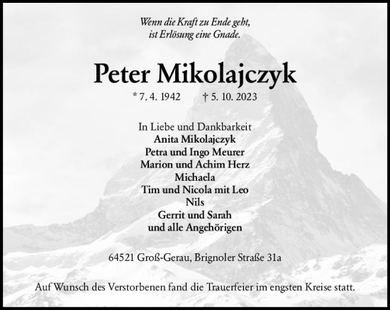 Traueranzeige von Peter Mikolajczyk von Groß-Gerauer Echo
