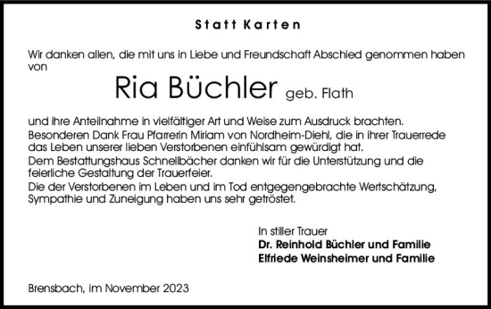 Traueranzeige von Riar Büchle von Odenwälder Echo