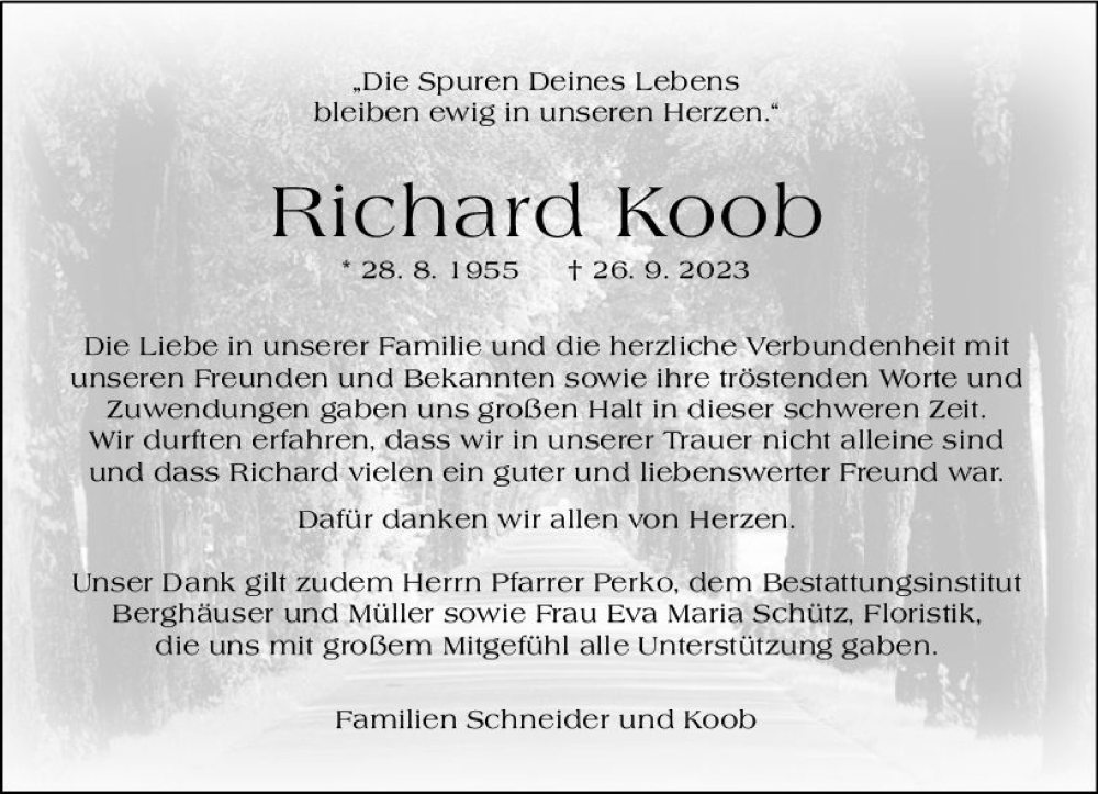 Traueranzeige für Richard Koob vom 11.11.2023 aus Wetzlarer Neue Zeitung