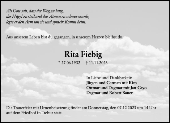Traueranzeige von Rita Fiebig von Groß-Gerauer Echo
