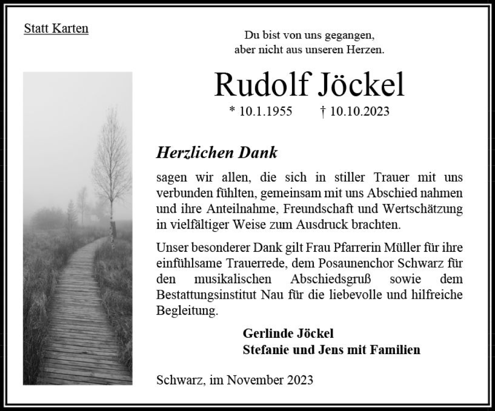  Traueranzeige für Rudolf Jöckel vom 25.11.2023 aus Oberhessen Kurier
