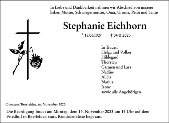 Traueranzeige von Stephanie Eichhorn von Odenwälder Echo