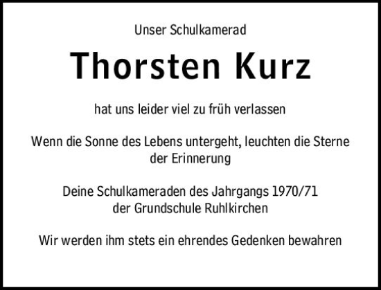 Traueranzeige von Thorsten  Kurz von VRM Trauer