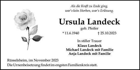 Traueranzeige von Ursula Landeck von Rüsselsheimer Echo