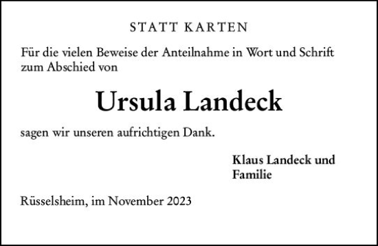 Traueranzeige von Ursula Landeck von Rüsselsheimer Echo