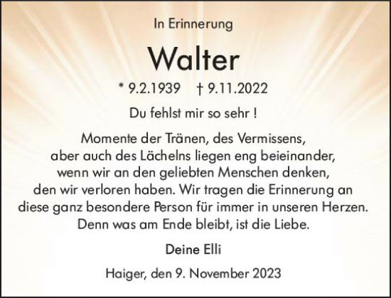 Traueranzeige von Walter  von Dill Block