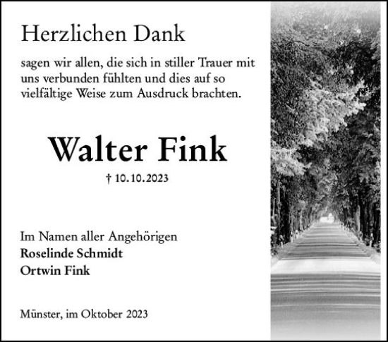 Traueranzeige von Walter Fink von Camberger Anzeiger