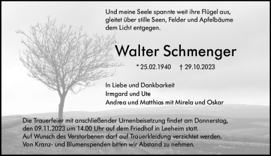 Traueranzeige von Walter Schmenger von Groß-Gerauer Echo