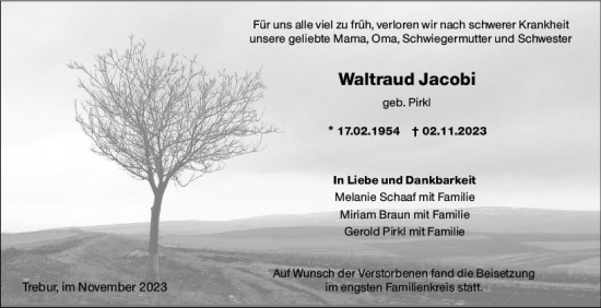 Traueranzeige von Waltraud Jacobi von Rüsselsheimer Echo