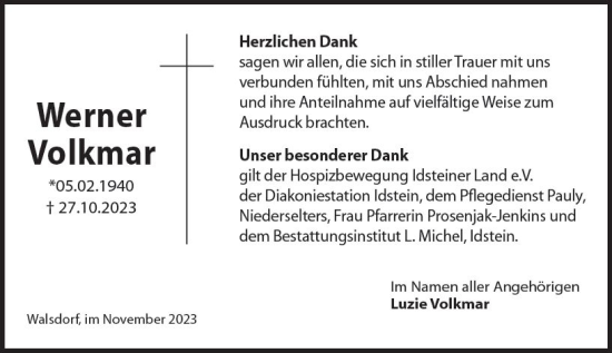 Traueranzeige von Werner Volkmar von Idsteiner Land/Untertaunus