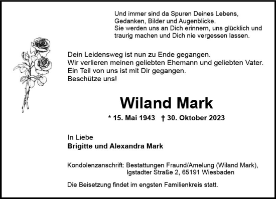 Traueranzeige von Wiland Mark von Wiesbadener Kurier