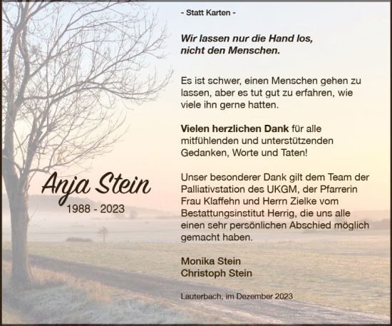 Traueranzeige von Anja Stein von Oberhessen Kurier