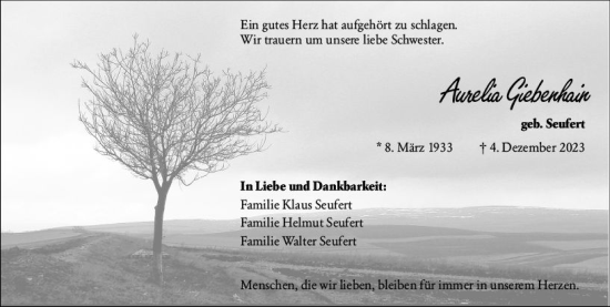 Traueranzeige von Aurelia Giebenhain von Odenwälder Echo