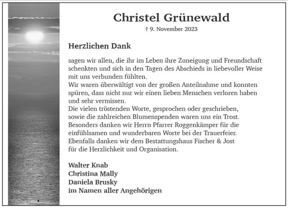  Traueranzeige für Christel Grünewald vom 09.12.2023 aus Wiesbadener Kurier