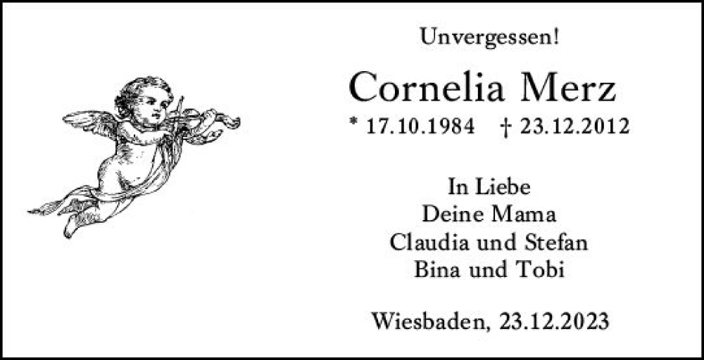  Traueranzeige für Cornelia Merz vom 23.12.2023 aus Wiesbadener Kurier