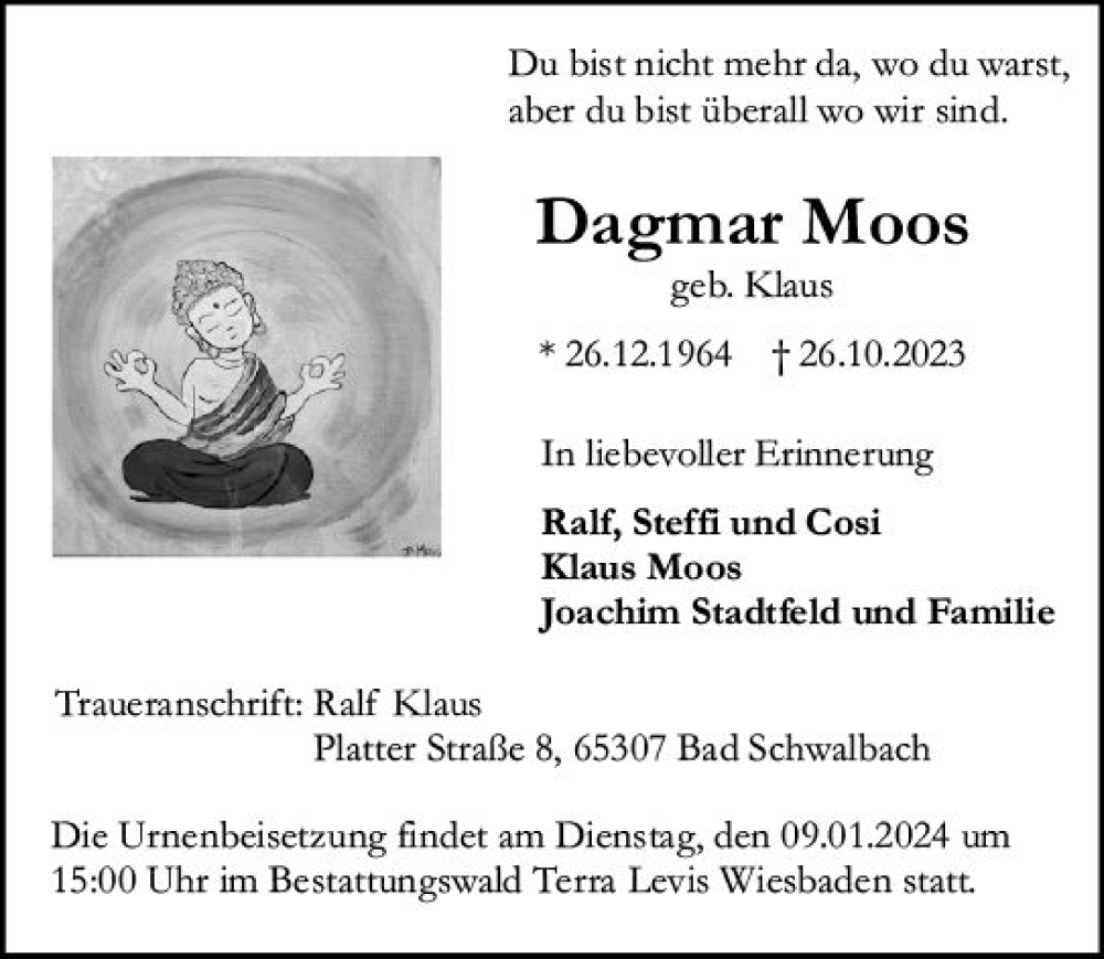 Traueranzeige für Dagmar Moos vom 30.12.2023 aus Wiesbadener Kurier