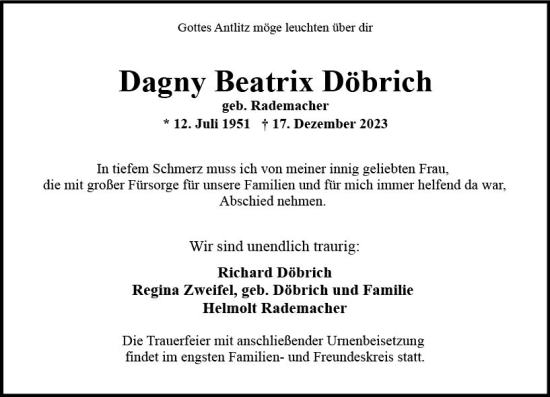 Traueranzeige von Dagny Beatrix Döbrich von Wiesbadener Kurier