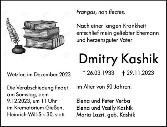 Traueranzeige von Dmitry Kashik von Wetzlarer Neue Zeitung