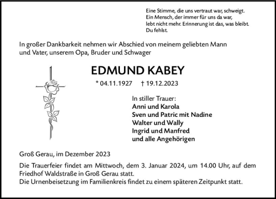 Traueranzeige von Edmund Kabey von Groß-Gerauer Echo