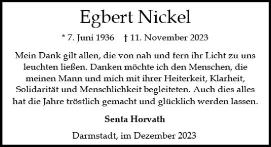 Traueranzeige von Egbert Nickel von Darmstädter Echo
