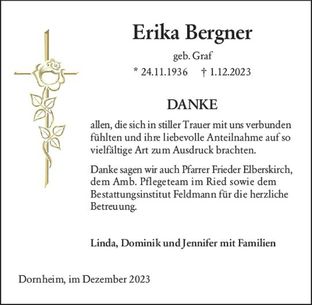  Traueranzeige für Erika Bergner vom 23.12.2023 aus Groß-Gerauer Echo