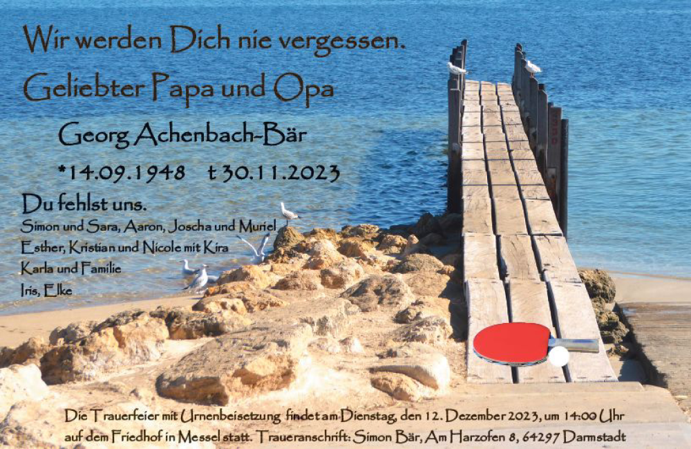  Traueranzeige für Georg Achenbach-Bär vom 09.12.2023 aus Darmstädter Echo