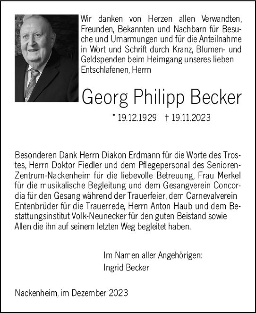  Traueranzeige für Georg Philipp Becker vom 16.12.2023 aus Allgemeine Zeitung Mainz