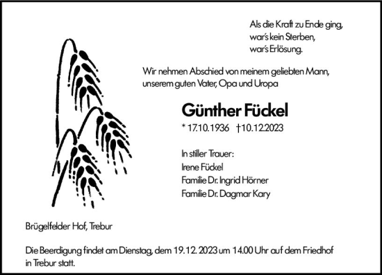 Traueranzeige von Günther Fückel von Groß-Gerauer Echo