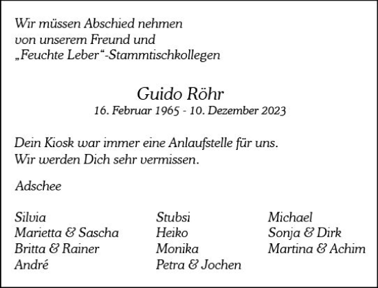 Traueranzeige von Guido Röhr von Allgemeine Zeitung Mainz