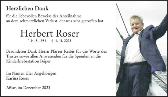 Traueranzeige von Herbert Roser von Wetzlarer Neue Zeitung