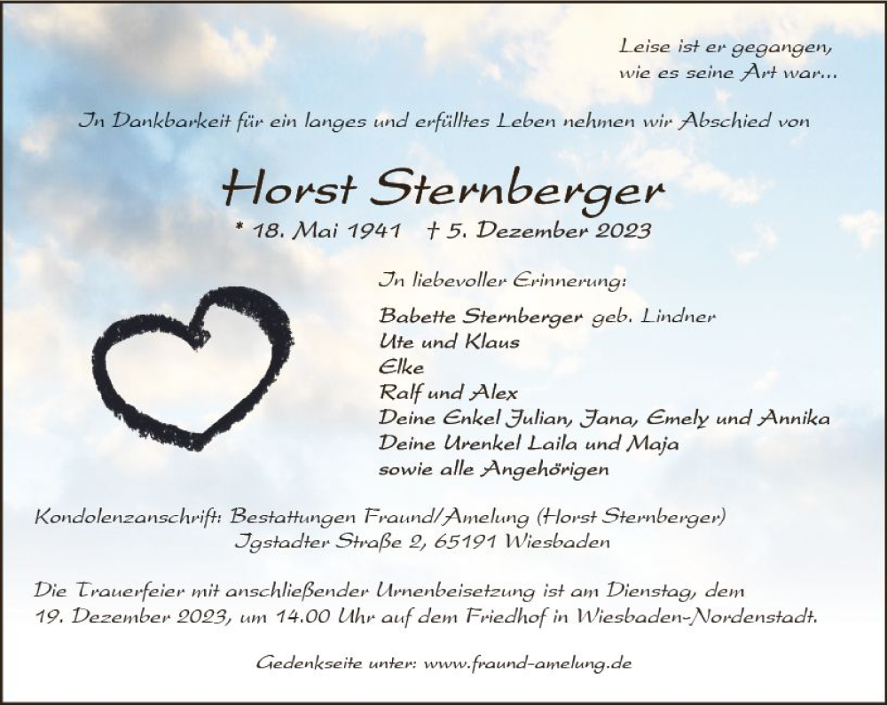  Traueranzeige für Horst Sternberger vom 16.12.2023 aus Wiesbadener Kurier