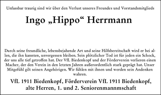 Traueranzeige von Ingo Herrmann von Hinterländer Anzeiger
