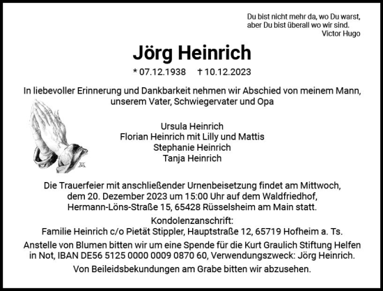 Traueranzeige von Jörg Heinrich von Rüsselsheimer Echo