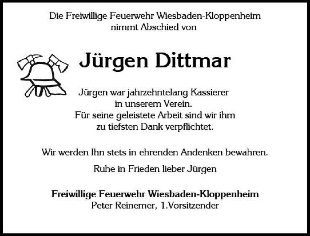  Traueranzeige für Jürgen Dittmar vom 30.12.2023 aus Wiesbadener Kurier