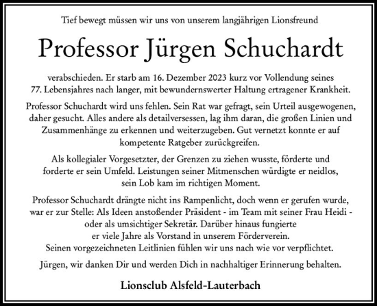 Traueranzeige von Jürgen Schuchardt von VRM Trauer