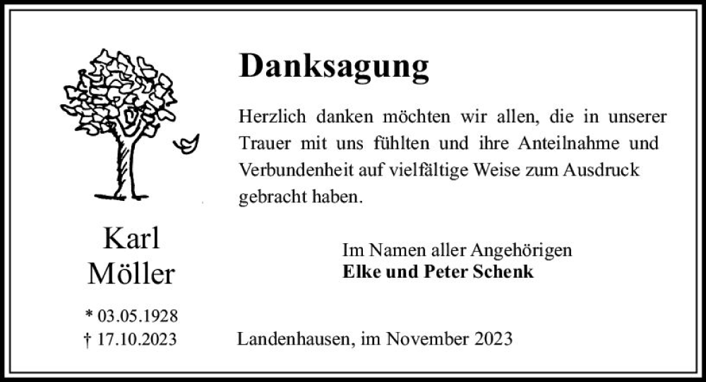  Traueranzeige für Karl Möller vom 02.12.2023 aus VRM Trauer