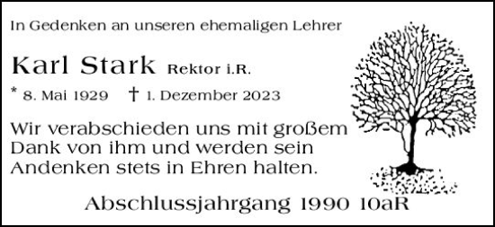 Traueranzeige von Karl Stark von Hinterländer Anzeiger