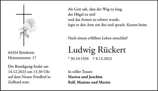 Traueranzeige von Ludwig Rückert von Darmstädter Echo