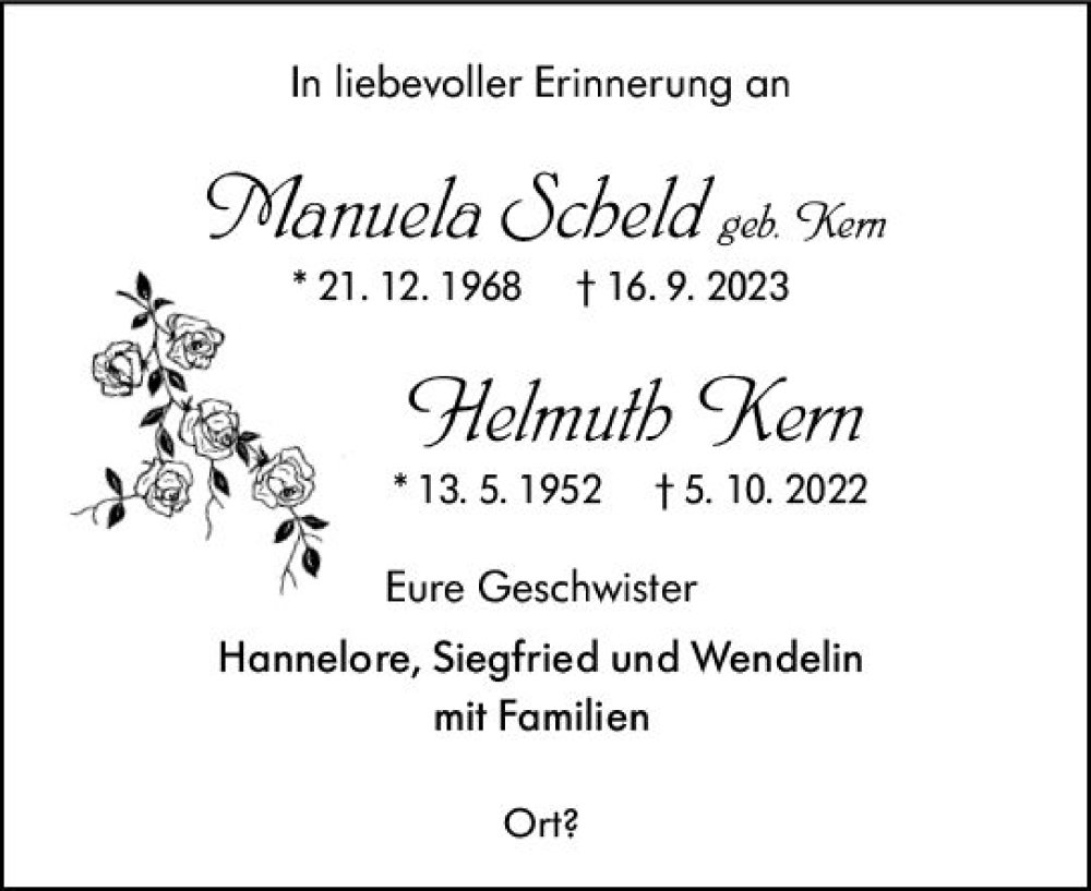  Traueranzeige für Manuela Scheld vom 21.12.2023 aus Hinterländer Anzeiger