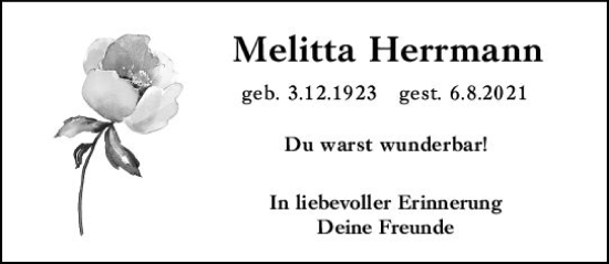 Traueranzeige von Melitta Herrmann von Allgemeine Zeitung Mainz