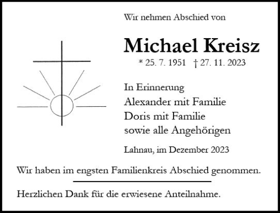 Traueranzeige von Michael Kreisz von Wetzlarer Neue Zeitung