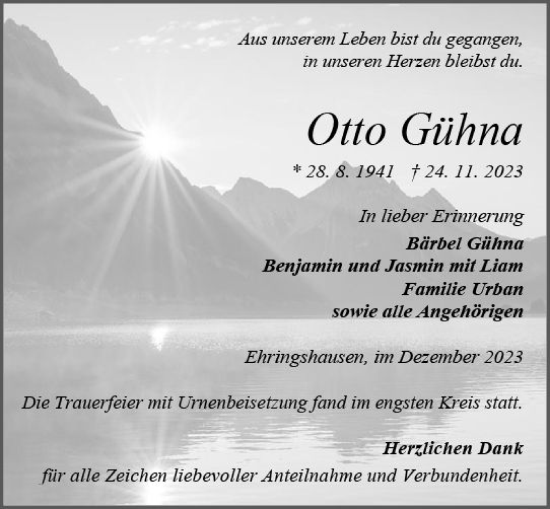 Traueranzeige von Otto Gühna von Wetzlarer Neue Zeitung