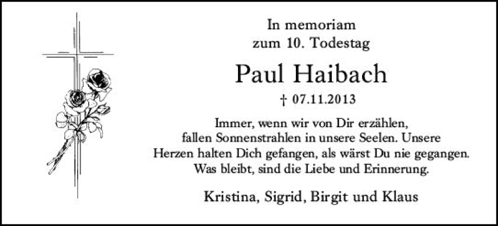  Traueranzeige für Paul Haibach vom 07.11.2023 aus Wiesbadener Kurier